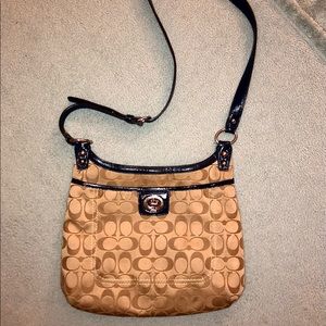 Cross body tan w/blue accents Coach purse